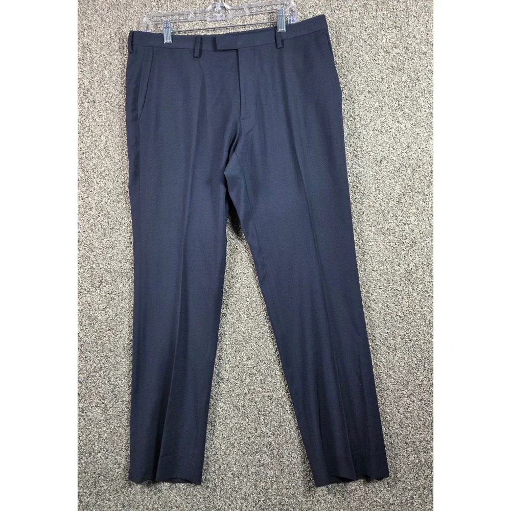 Banana Republic Dress Pants Mens 33x30 Navy Blue 100% Wool Flat Front Trousers